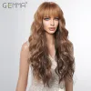 Perruques Gemma Golden Golden Dark Brown Long Wig ondule Wavy avec frange synthétique Curly Natural Hair Wig Women's For Cosplay Daily Time résistant