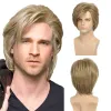 かつらmsiwigsショートブロンドの男性合成ウィッグアメリカヨーロッパ6インチストレートメンウィグ無料ヘアキャップ耐火