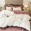 Sängkläder sätter vinterkorallfleece 4st dubbelsidig med sammet täcke täcke flanell lakan mjölkfiber