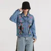 Women's Jackets Women Spring Autumn Diamonds Beaded Cross Hollow Washed Denim Coat Floral Embroidered Rhinestones Jeans Jacket Crystal