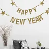 زخرفة الحفلات سنة سعيدة لافتة Golden Glitter Bunting Holiday for Home Office Bar التسوق