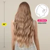 Perucas marrom claro marrom longas ondulação ombre perucas sintéticas com franja perucas de cabelo de onda encaracolada para mulheres diariamente partido de cosplay resistente ao calor natural