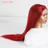 Bombshell Wine Red 13*4 Syntetiskt hår Front Spets Wig Glueless värmebeständig fiber Hår Naturligt hårfria Free Parting Women Korean High Temperatur Fiber Wig Wig Wig