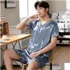 Mens sleepwear de manga curta desgaste v-pescoço grande s casa verão homem 2024 gelo seda para homens casuais tamanho conjuntos pijama pijama drop entrega ap dhmoc