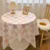 Table en tissu damier à carreaux rond de style nordique léger luxe haut de gamme en tissu de salle à manger d5r2407