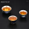 Tea Cups Blue And White Gilt Silver Teacup Handmade Ceramic Boutique Cup Portable Single Bowl Household Teaware Accessories