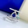 Anéis de cluster S925 Silverring uma pêra em forma de tanzaniano azul 5/7 gota de água estilo moda versátil anel jóias