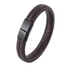 Classic Men Jewelry Genuine Leather Bracelets Titanium Black Rope Steel Magnetic Clasp Bracelets Wristband for Male Jewelry Gift AB74