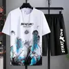 Summer męskie dwupoziomowe set Gradient Casual Tshirt and Shorts Sets Men Sports Suit Fashion Short Sleeve Tracksuit Pullover 240325