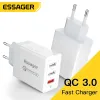 Essager 30W USB Typ Carger Szybki ładunek 3.0 dla iPhone 14 Samsung Xiaomi 3 port Multi Plug Wall Telefon komórkowy Szybkie ładowanie