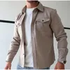 Men's Casual Shirts Autumn Men Shirt Jacket Lapel Outerwear Coats Youth Single-Breasted Solid Color Undergarment Slim Vintage