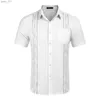 Camicie casual maschile da uomo a manica corta camicia da spiaggia cubana top tascabera camicie guayabera 240402