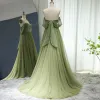 Dryers Sharon Said Elegant Off Shoulder Sage Evening Dresses for Women Wedding Guest Beaded Arabic Long Formal Party Gown Ss314