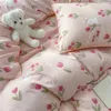 Sängkläder set vacker örngott för vuxna och barn tvättade bomullsverk blomma lakan täcke täcke hemtextiler fyrdelar set
