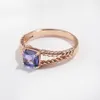 Yezoxa Cushion Cut Created Tanzanite 925 Sterling Silver 14K Rose Gold Plating Rope Solitaire Ring for Women Storlek #6 #7 #8 240402