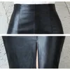 Faldas Falda de cuero PU negra Mujeres Nuevo Midi Y Cintura alta Bodycon Split Oficina Lápiz Longitud de la rodilla PS Tamaño V191111 Entrega de gotas Appare Dhrlu