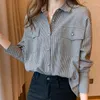 Camisas de blusas femininas 2023 blusa de chiffon xfifon para mulheres camisa de manga comprida Office OL Ladies Pocket Pocket Breastted Tops Drop D DHGBQ