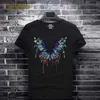 Herr t-shirts sommar lyxig stor storlek män färgglada heta strass kort-slved designer t-shirt besättning hals hip hop casual t modal tyg y240402