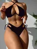 2024 Cutout Push Up Bikini Solid Swimsuit Women Halter Swimwear Female Bathers Bathing Swimming Swim Suit Beachwear 240322