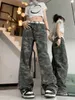 Vrouwen Jeans Aotvotee Amerikaanse Stijl Camouflage Vrouwen 2024 Losse Streetwear Rechte Hoge Taille Rits Wijde Pijpen Broek