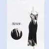 Casual Dresses 2024 Nisch Ret Heavyweight Silk Black and White Ink Printed Dress for Women