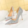 Pumps 7/10.5cm Heel Fashion Sequins Wedding Women Pumps New Autumn Pointy Toe High Heels Stiletto Black Side Hollow Ladies Party Shoes