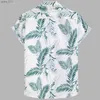 Chemises décontractées masculines 2024 New Fashion Mens Foliage Imprimé Shirts à manches courtes Summer Beach Vacation Style Polyester Tropical Hawaii Shirt for Men 240402