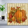 Rideaux de douche Automne Ferme Citrouille Rideau Automne Récolte Pays Ferme Pomme Feuille Fleur Aquarelle Impression Salle De Bains Ensemble