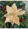 Decorative Flowers 28cm Artificial Rose Fake Christmas Tree Party Ornaments Gold Glitter Xmas Home Decor Garland Accessories