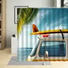 Tende da doccia Estate Spiaggia di sabbia Scenario Tenda Conchiglia Vacanza Autobus giallo Modello stella marina Bagno Decorazioni per la casa Impermeabile con ganci