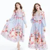 Floral Beach Vacation Swing Maxi Dress V Neck Designer Women Ethnic Style Print White Cardigan Shirt Dresses Long Sleeve Ladies Flowy Casual Office Party Robes Frock