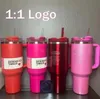 DHL Cobrand With 1:1 Logo Winter Pink Parade Shimmery 40 oz Tumblers With Handle Lid Straw Big Capacity Car Mugs Water Bottles Valentines Day Gifts 0402