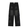 Damenjeans ADAgirl Baggy Wide Leg Frauen Harajuku Vintage Schwarz Gerade Multi-Pocket Denim Cargohose Y2k Kausal Hohe Taille Hose