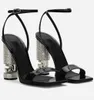 أحذية الصنادل المصقولة الزفاف الفاخرة مع أحذية الراين الكعبي عالي الكعب سيدة مضخات براءة اختراع سوداء مثالية المصارع الصندل EU35-43