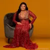 2024 Plus Size Prom -klänningar för svarta kvinnor Promdress aftonklänningar Eleganta långa ärmar Illusion Beaded Spets Rhinestones Tassel Dekorerade mottagningsklänningar AM618