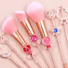 Brosses 8 PCS Kawaii Makeup Brush Ensemble avec une jolie poche rose, Cardcaptor Sakura Cosmetic Makeup Tools Kits à usage quotidien