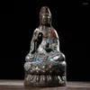 Dekorativa figurer 38 cm Xuande signerade gamla kinesiska brons begravda staty Guanyin Budha Q411