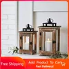 Candle Holders Medium Decorative Wood And Metal Lantern Holder Brown