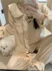Casa roupas macio estilo feminino princesa simples algodão doce manga longa conjunto de pijama feminino rendas kawaii primavera verão coreano sleep tops