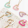 Pendant Necklaces Heart Drop Oil Colorful Hollow Necklace For Women Candy-Colored Love Stainless Steel Pendant Necklace Fashion Jewelry PartyGift 240330