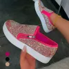 Stövlar 2022 Nya mode loafers glänsande strass blixtlåsskor kvinnors utomhus avslappnade skor kvinnors tjocka sulor vulkaniserade skor