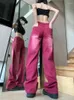 Damen Jeans American Straight Retro Rot Frühling Herbst Street Style Chic Junges Mädchen Hohe Taille Jeanshose mit weitem Bein