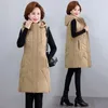 Gilets Femmes Hiver Down Gilet Femmes Puffy Chaud Veste À Capuche Sans Manches Long Manteau Femme Lâche Outwear Plus Taille Vêtements De Neige V218