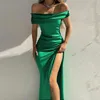 Casual Dresses Fashion Solid Color Slash Neck Black High Slit Sexig formell Champagne Slim Elegant Dress Wrap för bröllopsgäst