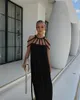 Casual Dresses Women's Strap Dress Off the Shoulder Sexy Hanging Neck Beach Open Back Maxi Vestidos Mujer Vacation Linen