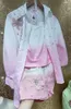 Kvinnors blusar Luxury 3D Flowers Diamonds Pink Sunscreen Shirts Pearls Pärlade Gradient Floral Chiffon Tops Shorts Camisoles 3st