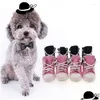 Abbigliamento per cani 4 pezzi / set impermeabile invernale tela scarpe per animali domestici antiscivolo pioggia stivali da neve spessi per gatti piccoli cucciolo chihuahua calzini stivaletti Dhslt