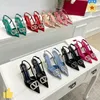 Luxury designers sandal Women's high heels pointed rhinestone sandals Classic High Heel Letter V Slim Heel 4cm 7cm 7.5cm Flat Bottom Dress Shoes