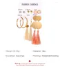 Dangle Earrings Double Round Pink Tassel Hollow Circles Metal Golden Alloy Heart Rhinestone Women & Drop 6pairs/set