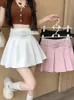 Jupes Zoki Japon Doux Ceinture Blanc Jupe Plissée Femmes Sexy Taille Haute Mini Été Preppy Style Femme Casual Une Ligne Rose